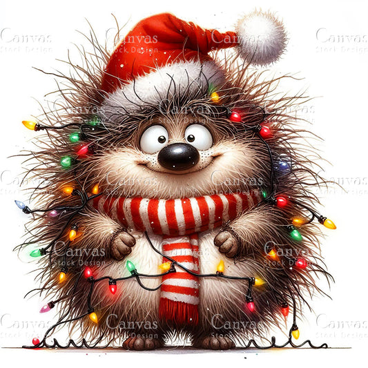 Hedgehog, Watercolor, Jpgs, Bundle, Junk Journal, Christmas, Christmas Clipart, Digital Download