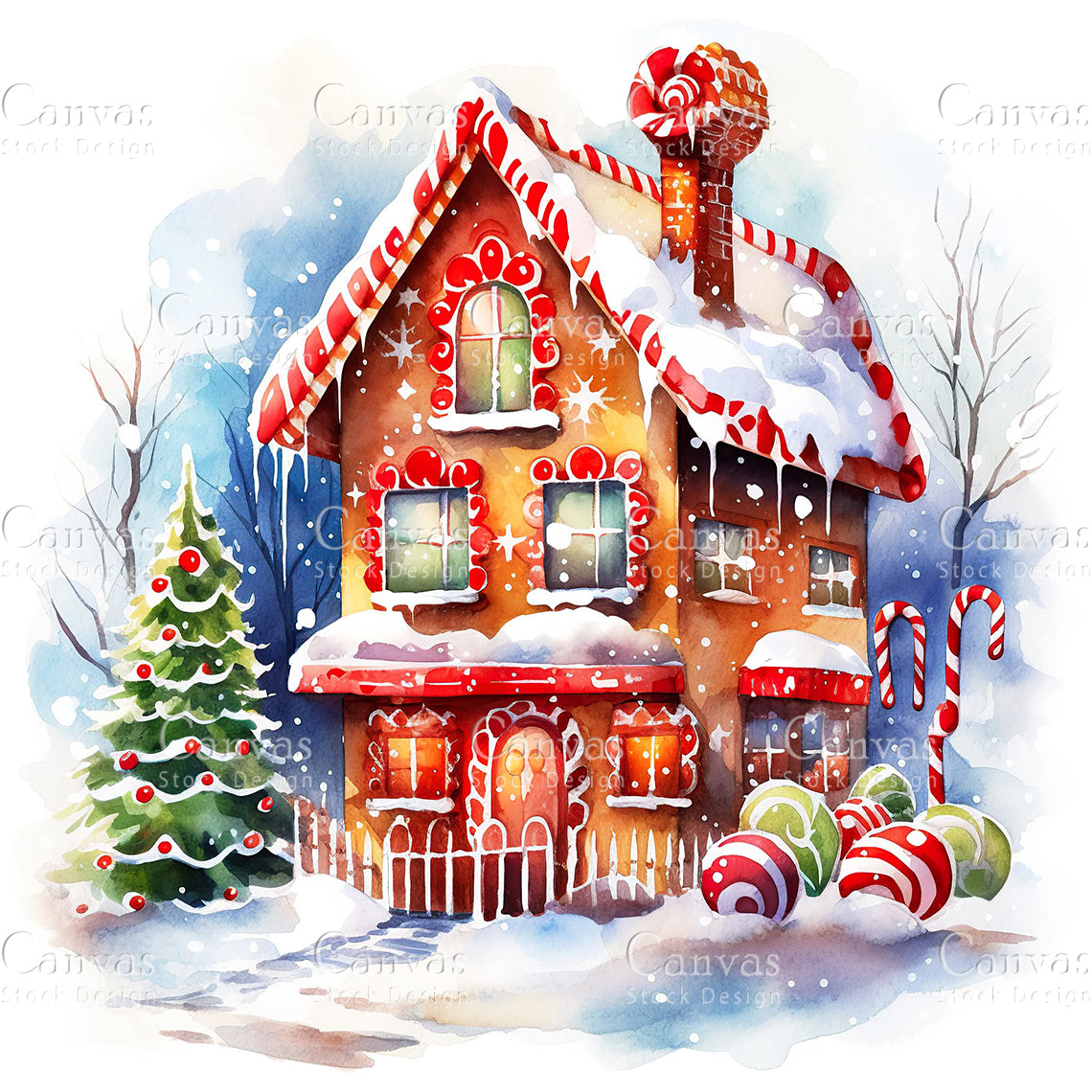 Gingerbread House, Watercolor, Jpgs, Bundle, Junk Journal, Christmas, Christmas Clipart, Digital Download