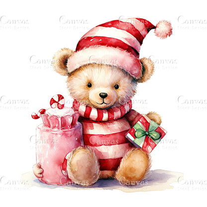 Christmas Bear, Watercolor, Jpgs, Bundle, Junk Journal, Christmas, Christmas Clipart, Digital Download