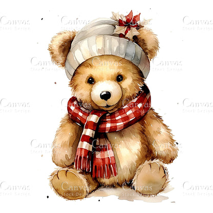 Christmas Bear, Watercolor, Jpgs, Bundle, Junk Journal, Christmas, Christmas Clipart, Digital Download