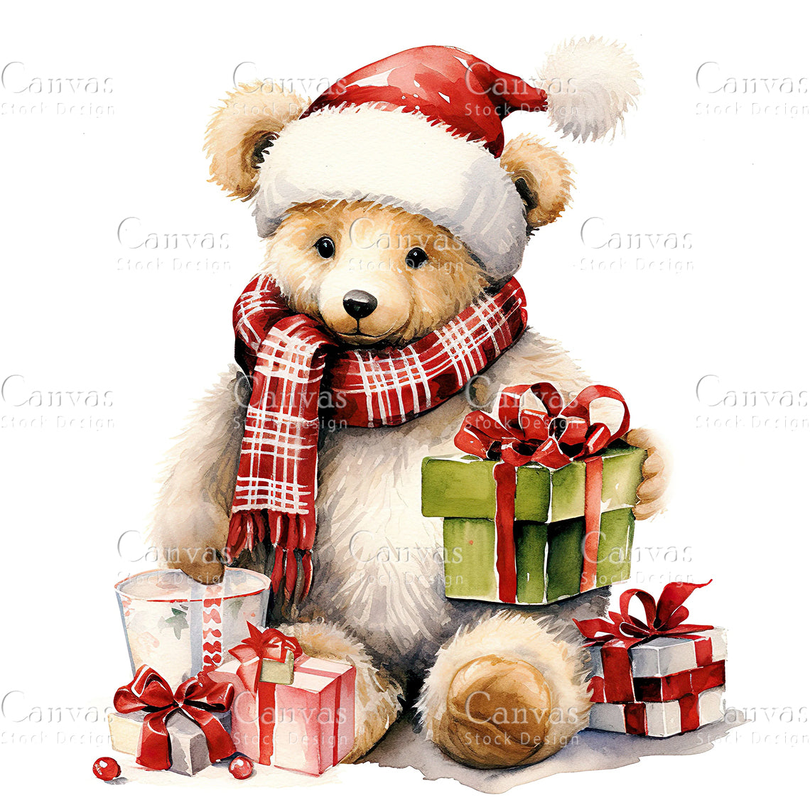 Christmas Bear, Watercolor, Jpgs, Bundle, Junk Journal, Christmas, Christmas Clipart, Digital Download