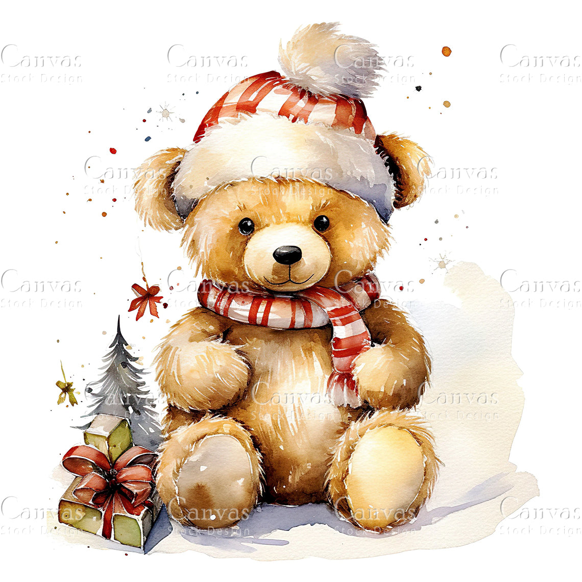 Christmas Bear, Watercolor, Jpgs, Bundle, Junk Journal, Christmas, Christmas Clipart, Digital Download