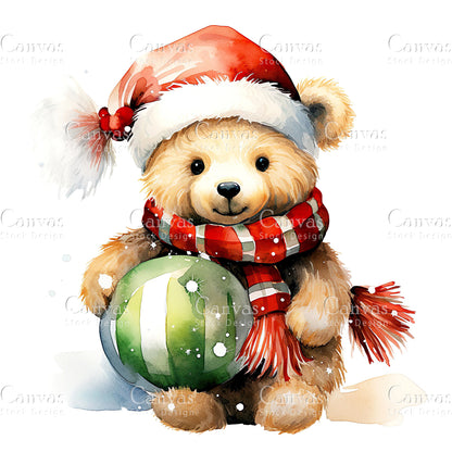 Christmas Bear, Watercolor, Jpgs, Bundle, Junk Journal, Christmas, Christmas Clipart, Digital Download