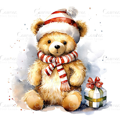 Christmas Bear, Watercolor, Jpgs, Bundle, Junk Journal, Christmas, Christmas Clipart, Digital Download