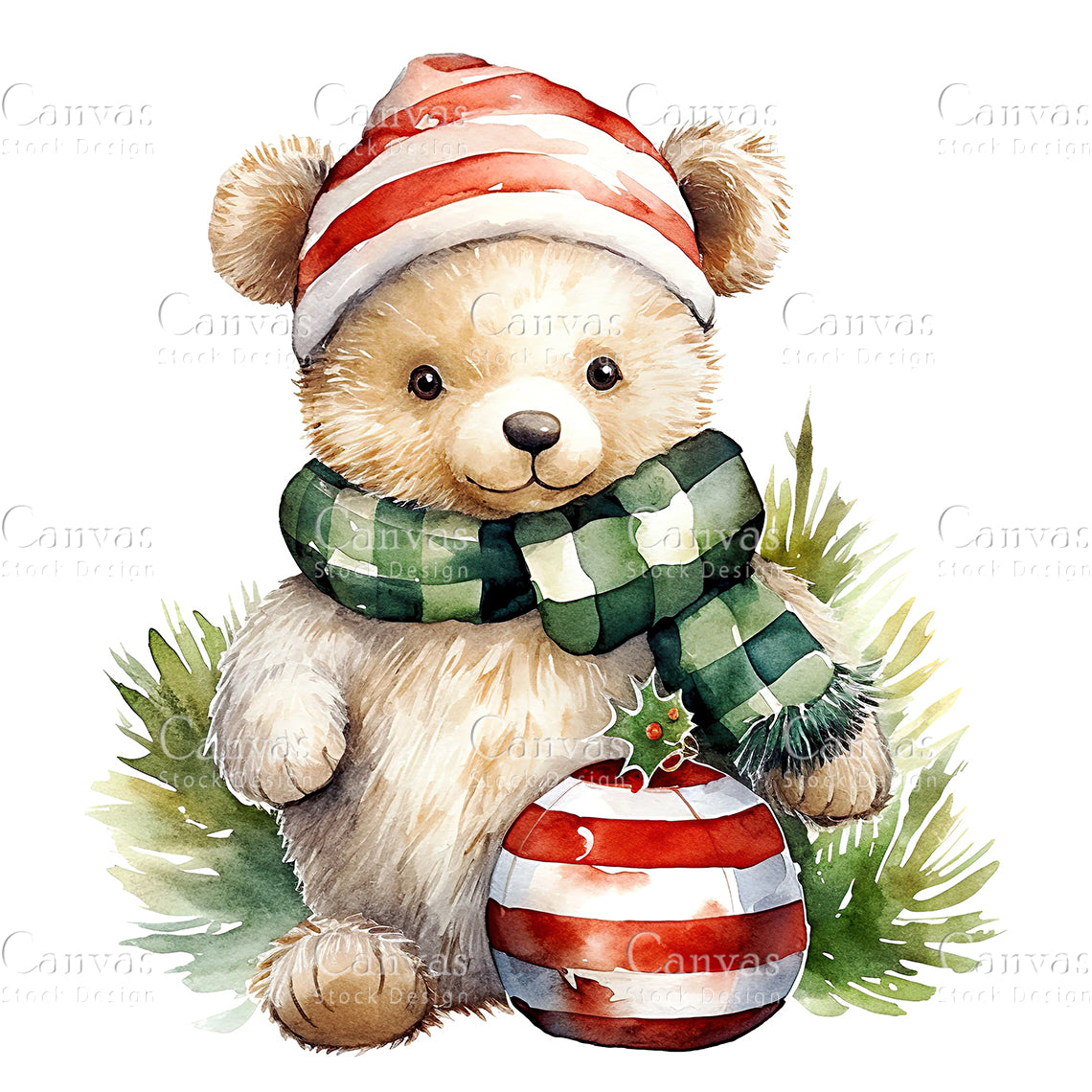 Christmas Bear, Watercolor, Jpgs, Bundle, Junk Journal, Christmas, Christmas Clipart, Digital Download