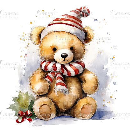 Christmas Bear, Watercolor, Jpgs, Bundle, Junk Journal, Christmas, Christmas Clipart, Digital Download