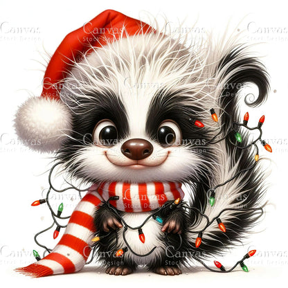 Christmas Quirky Skunk, Watercolor, Jpgs, Bundle, Junk Journal, Christmas, Christmas Clipart, Digital Download