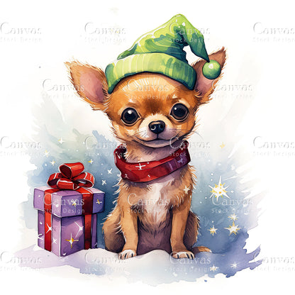 Christmas Dog, Watercolor, Jpgs, Bundle, Junk Journal, Christmas, Christmas Clipart, Digital Download