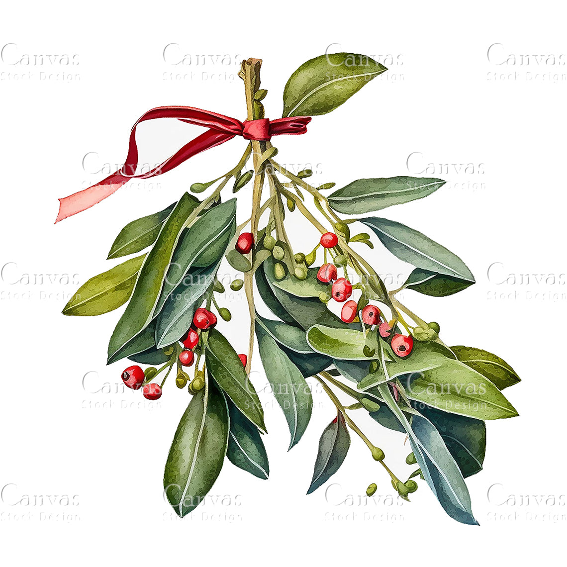 8 Mistletoe Clipart, Christmas Clipart, Jpgs, Digital Download, watercolor Clipart, card Making, clip Art