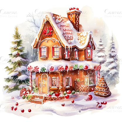 Gingerbread House, Watercolor, Jpgs, Bundle, Junk Journal, Christmas, Christmas Clipart, Digital Download