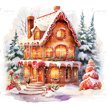 Gingerbread House, Watercolor, Jpgs, Bundle, Junk Journal, Christmas, Christmas Clipart, Digital Download