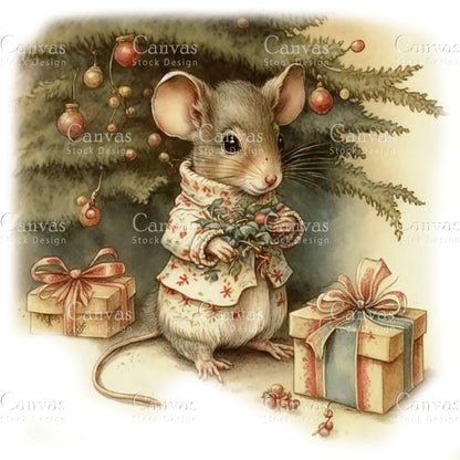 Christmas Mouse Clipart, Watercolor, Jpgs, Bundle, Junk Journal, Christmas, Christmas Clipart, Digital Download