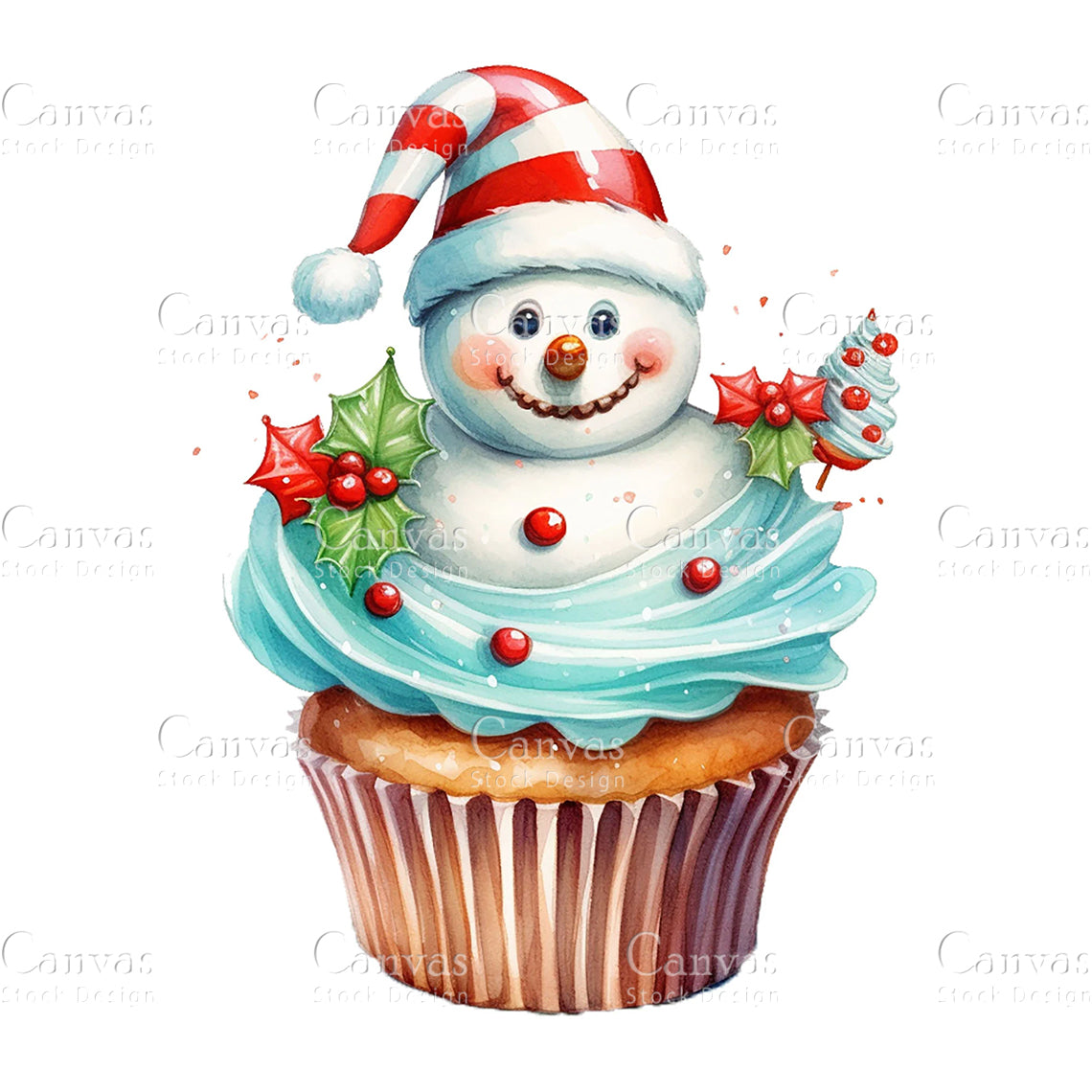 Christmas Cupcake Clipart, Watercolor, Jpgs, Bundle, Junk Journal, Christmas, Christmas Clipart, Digital Download