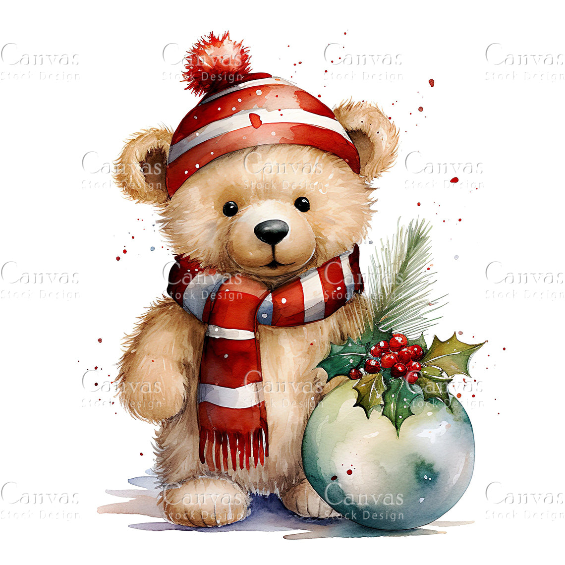 Christmas Bear, Watercolor, Jpgs, Bundle, Junk Journal, Christmas, Christmas Clipart, Digital Download