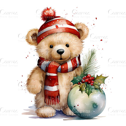 Christmas Bear, Watercolor, Jpgs, Bundle, Junk Journal, Christmas, Christmas Clipart, Digital Download