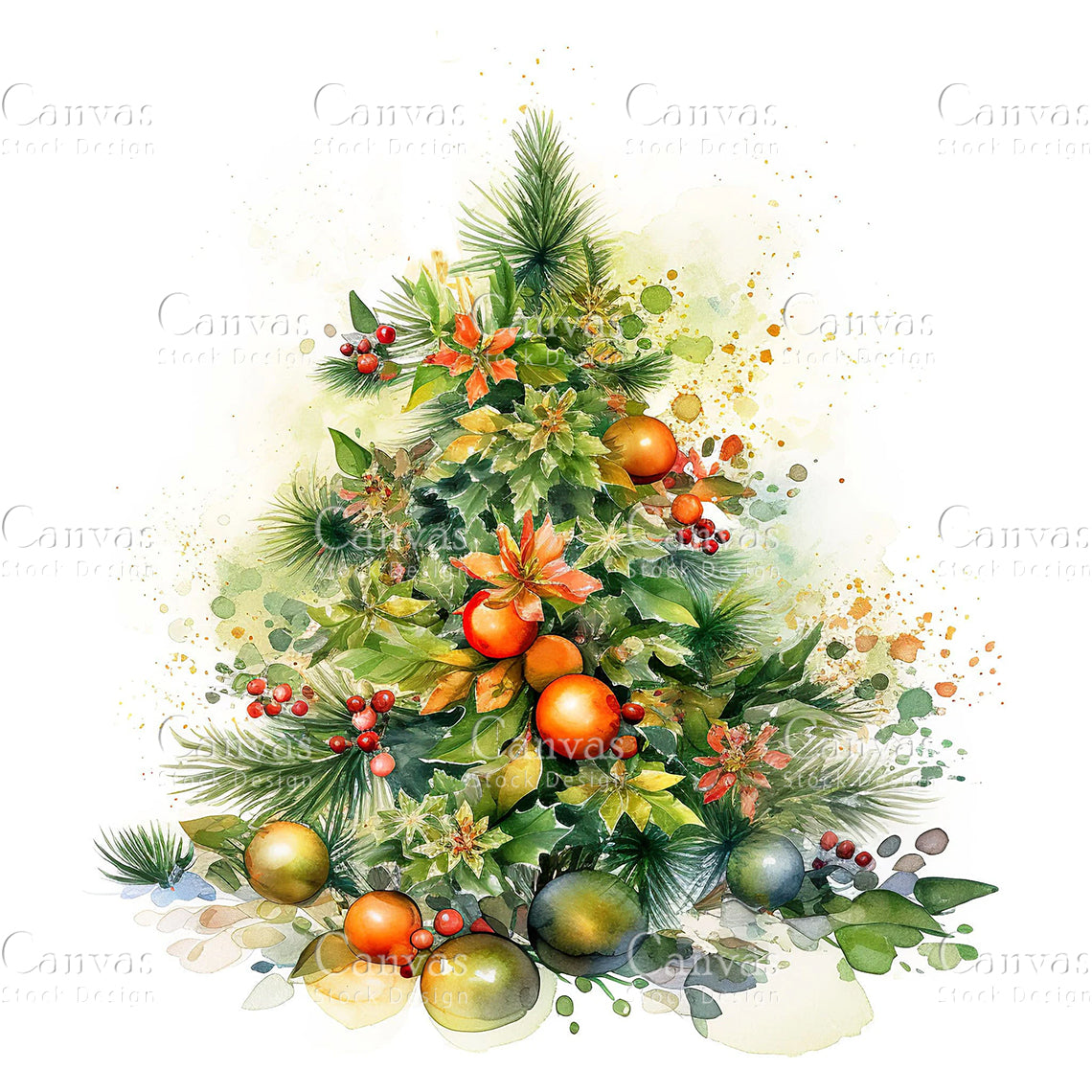 Christmas Tree, Watercolor, Jpgs, Bundle, Junk Journal, Christmas, Christmas Clipart, Digital Download