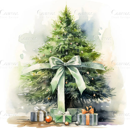 Christmas Tree, Watercolor, Jpgs, Bundle, Junk Journal, Christmas, Christmas Clipart, Digital Download