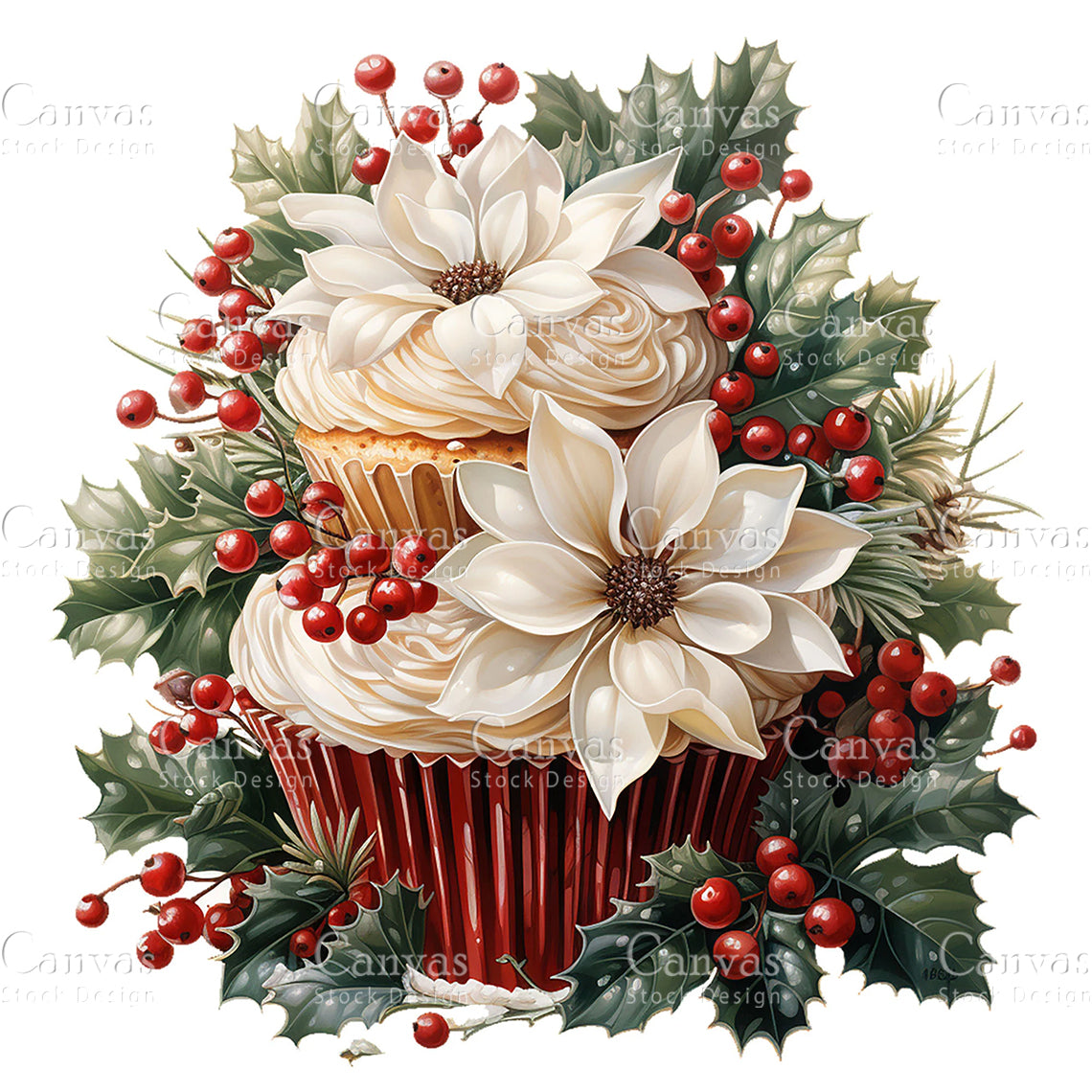 Christmas Cupcake Clipart, Watercolor, Jpgs, Bundle, Junk Journal, Christmas, Christmas Clipart, Digital Download