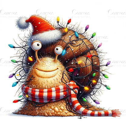 Christmas Quirky Snail, Watercolor, Jpgs, Bundle, Junk Journal, Christmas, Christmas Clipart, Digital Download