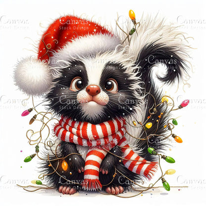 Christmas Quirky Skunk, Watercolor, Jpgs, Bundle, Junk Journal, Christmas, Christmas Clipart, Digital Download