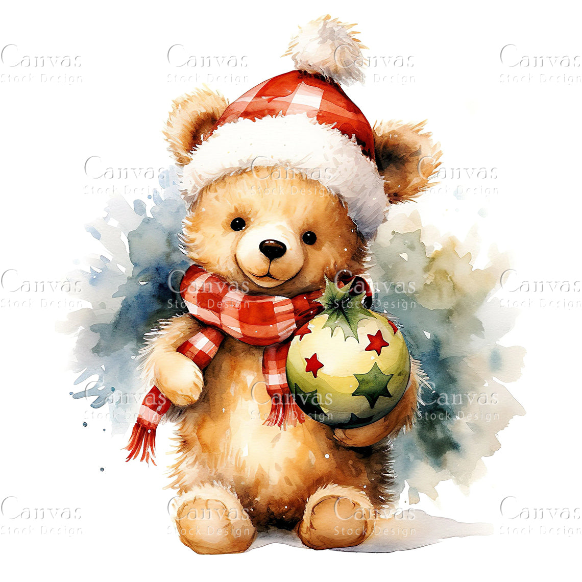 Christmas Bear, Watercolor, Jpgs, Bundle, Junk Journal, Christmas, Christmas Clipart, Digital Download