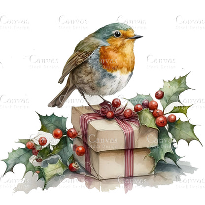 Robin Clipart, Watercolor, Jpgs, Bundle, Junk Journal, Christmas, Christmas Clipart, Digital Download