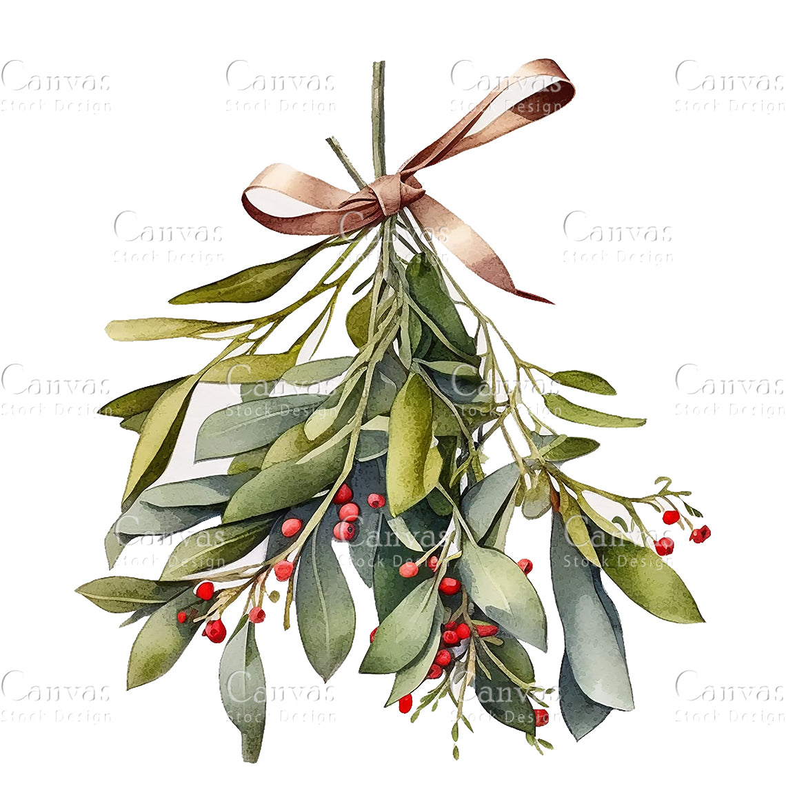 8 Mistletoe Clipart, Christmas Clipart, Jpgs, Digital Download, watercolor Clipart, card Making, clip Art