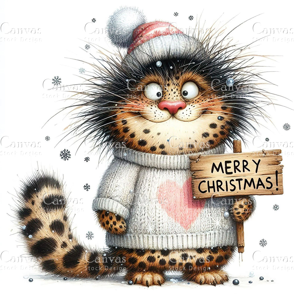 Cute Leopard, Watercolor, Jpgs, Bundle, Junk Journal, Christmas, Christmas Clipart, Digital Download