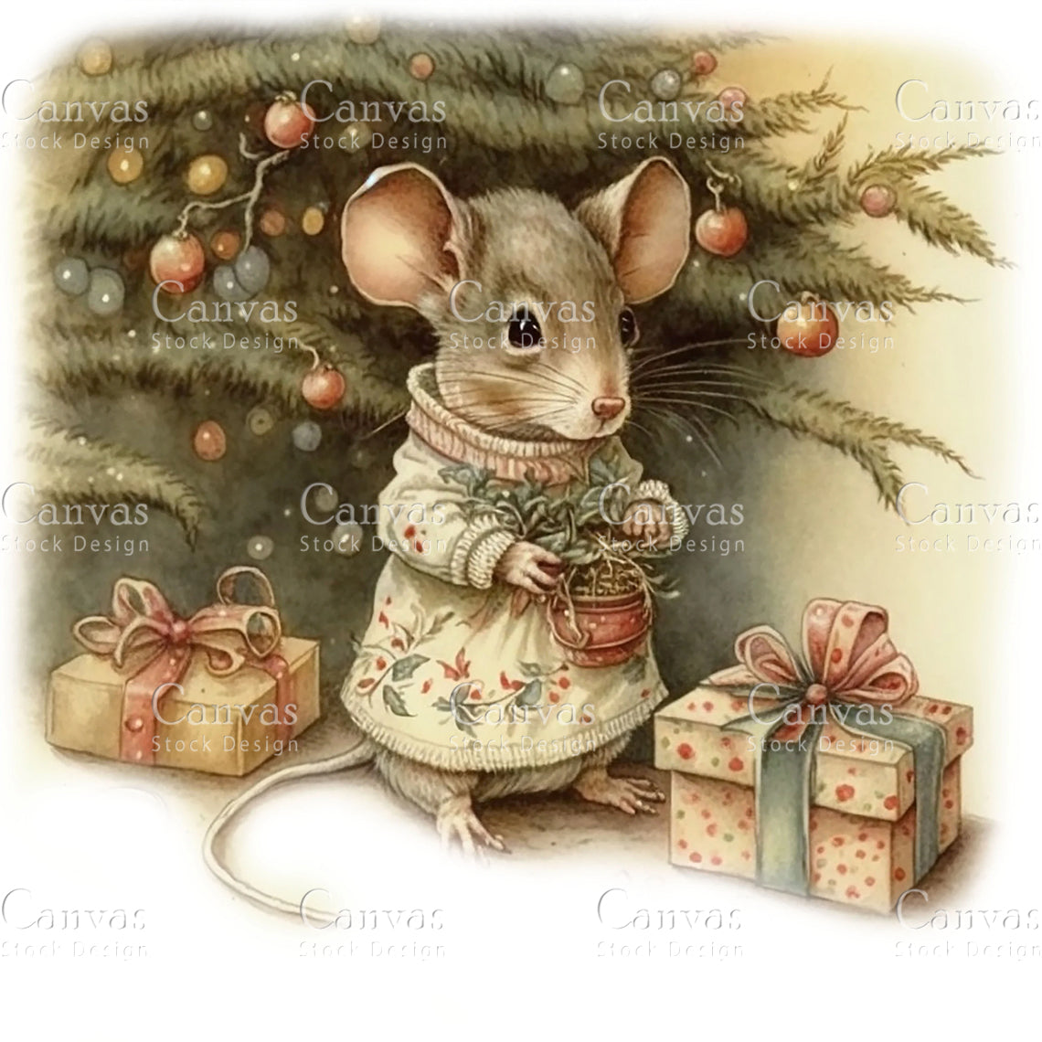 Christmas Mouse Clipart, Watercolor, Jpgs, Bundle, Junk Journal, Christmas, Christmas Clipart, Digital Download