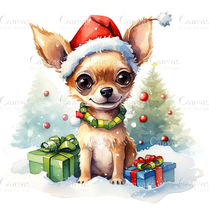 Christmas Dog, Watercolor, Jpgs, Bundle, Junk Journal, Christmas, Christmas Clipart, Digital Download