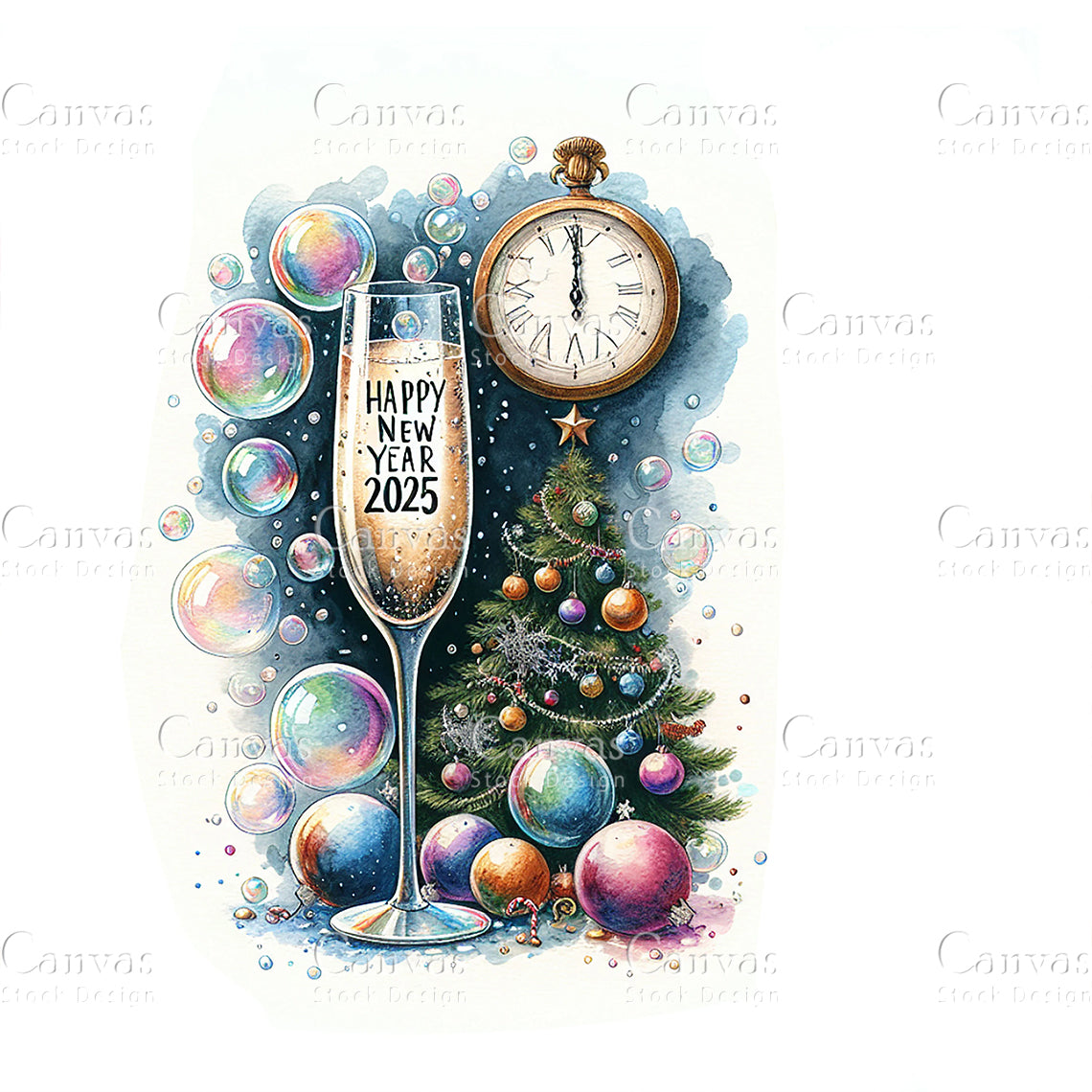 Happy New Year, Watercolor, Jpgs, Bundle, Junk Journal, Christmas, Christmas Clipart, Digital Download