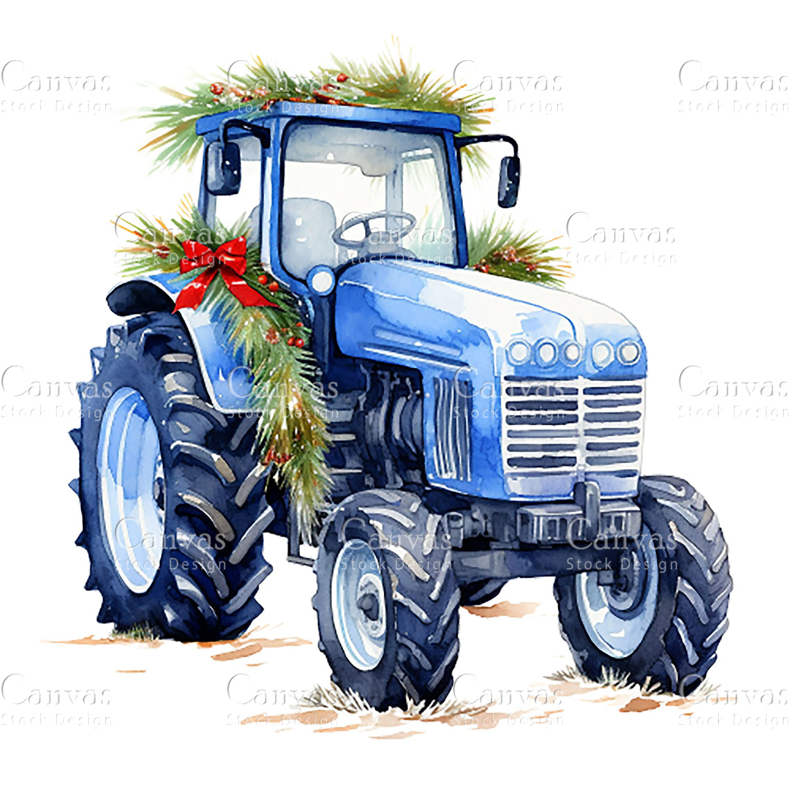 Christmas Tractor Clipart, Watercolor, Jpgs, Bundle, Junk Journal, Christmas, Christmas Clipart, Digital Download