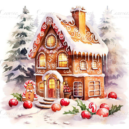 Gingerbread House, Watercolor, Jpgs, Bundle, Junk Journal, Christmas, Christmas Clipart, Digital Download