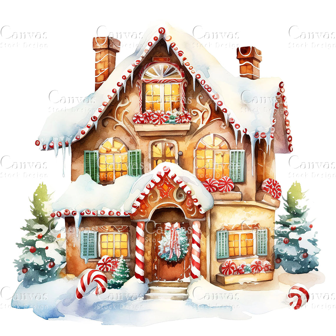 Gingerbread House, Watercolor, Jpgs, Bundle, Junk Journal, Christmas, Christmas Clipart, Digital Download