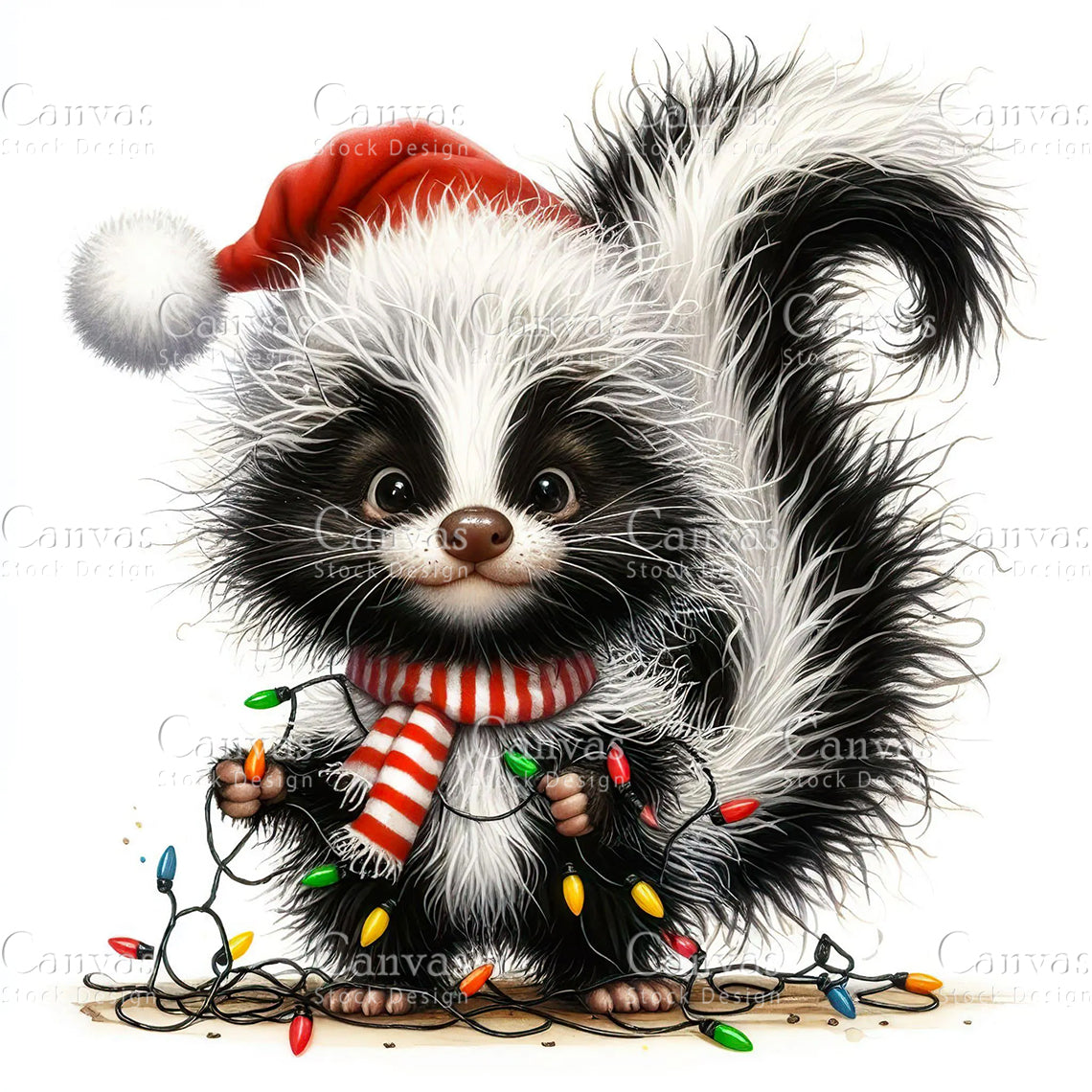 Christmas Quirky Skunk, Watercolor, Jpgs, Bundle, Junk Journal, Christmas, Christmas Clipart, Digital Download