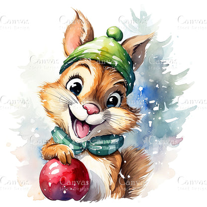 Christmas Squirrel, Watercolor, Jpgs, Bundle, Junk Journal, Christmas, Christmas Clipart, Digital Download