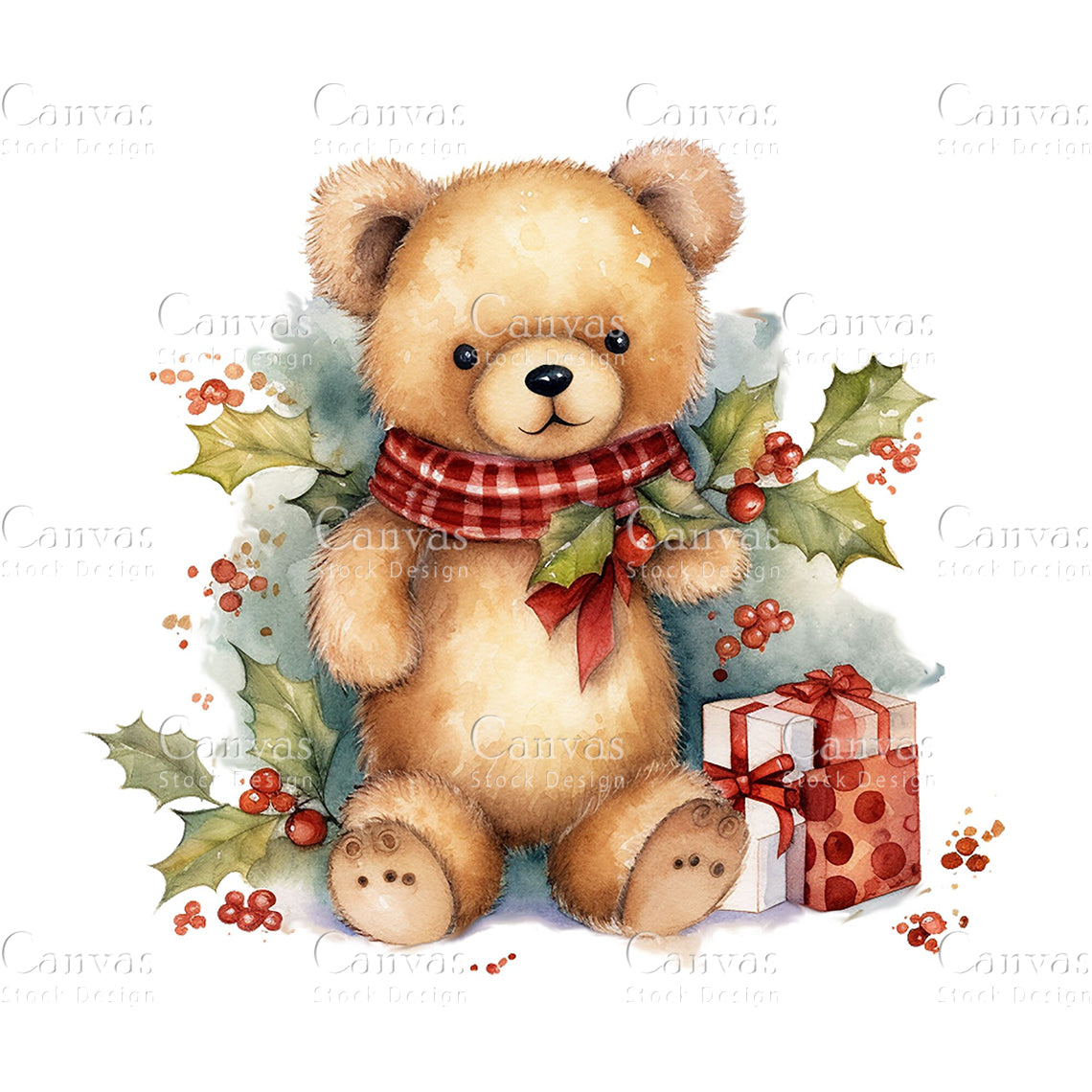 8 Christmas Teddy Bear, Watercolor, Jpgs, Bundle, Junk Journal, Christmas, Christmas Clipart, Digital Download