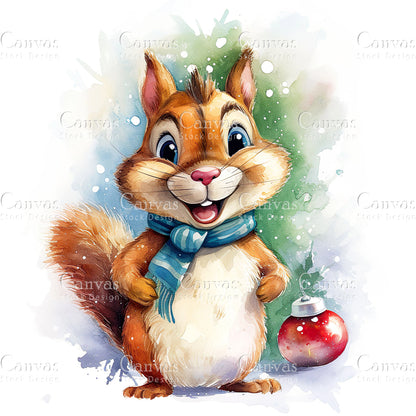 Christmas Squirrel, Watercolor, Jpgs, Bundle, Junk Journal, Christmas, Christmas Clipart, Digital Download