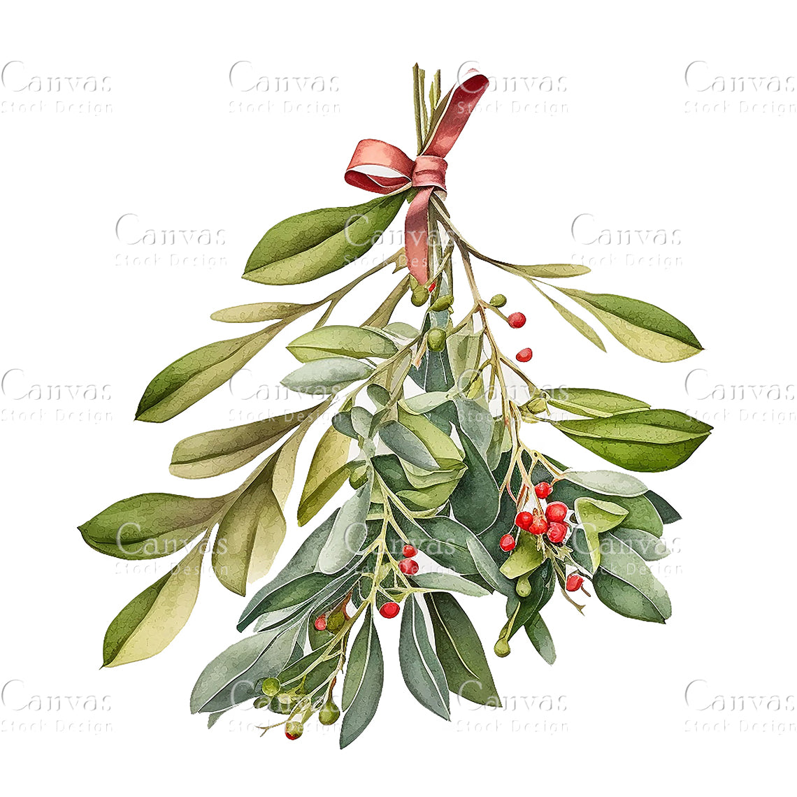 8 Mistletoe Clipart, Christmas Clipart, Jpgs, Digital Download, watercolor Clipart, card Making, clip Art