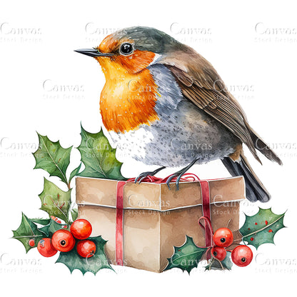 Robin Clipart, Watercolor, Jpgs, Bundle, Junk Journal, Christmas, Christmas Clipart, Digital Download