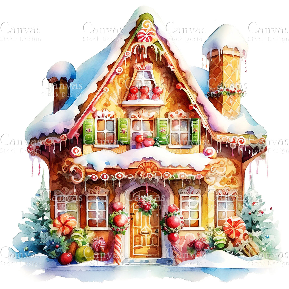 Gingerbread House, Watercolor, Jpgs, Bundle, Junk Journal, Christmas, Christmas Clipart, Digital Download