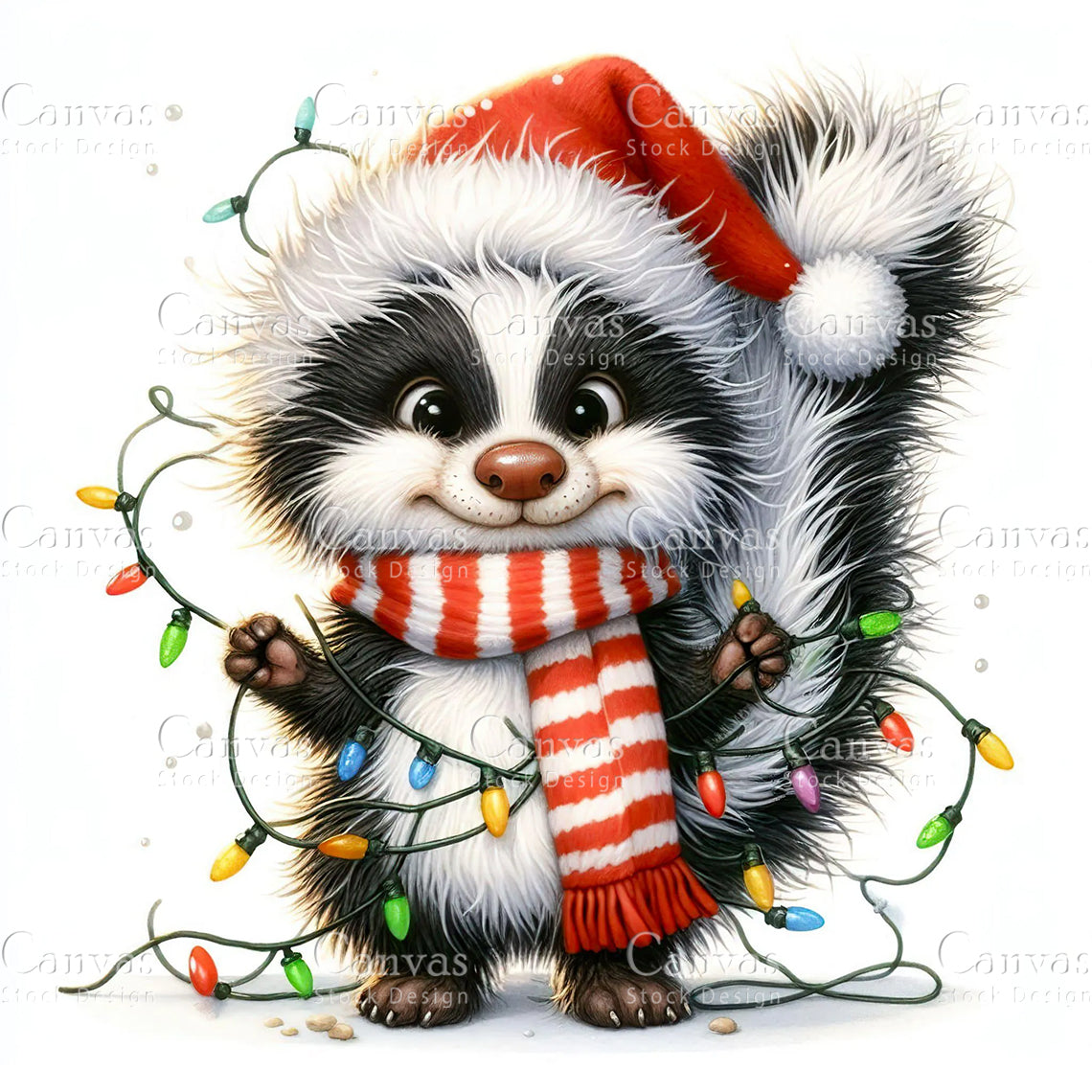 Christmas Quirky Skunk, Watercolor, Jpgs, Bundle, Junk Journal, Christmas, Christmas Clipart, Digital Download