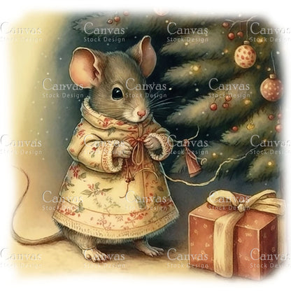 Christmas Mouse Clipart, Watercolor, Jpgs, Bundle, Junk Journal, Christmas, Christmas Clipart, Digital Download