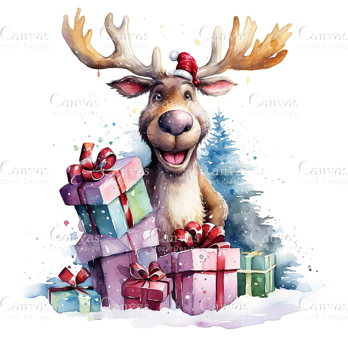 Christmas Moose, Watercolor, Jpgs, Bundle, Junk Journal, Christmas, Christmas Clipart, Digital Download