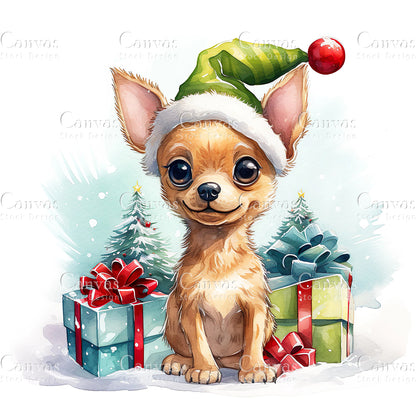 Christmas Dog, Watercolor, Jpgs, Bundle, Junk Journal, Christmas, Christmas Clipart, Digital Download