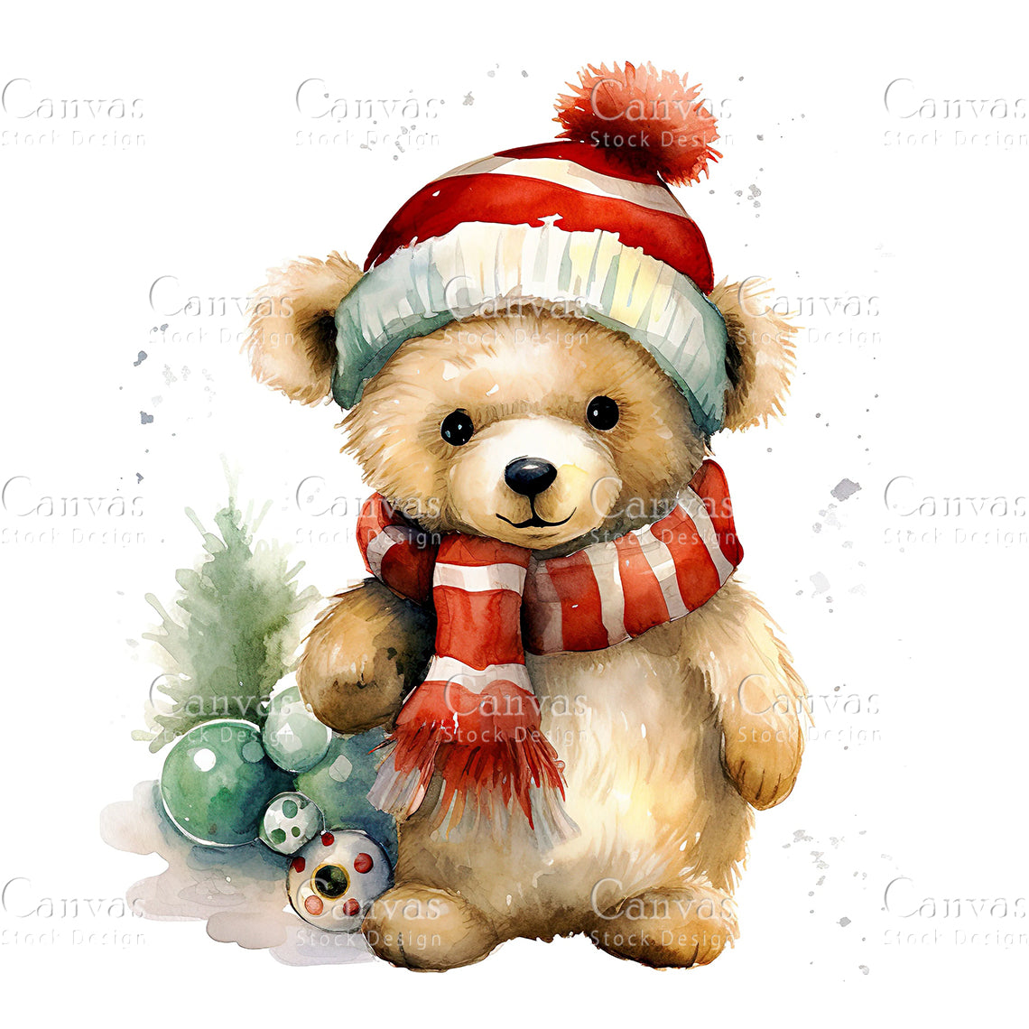 Christmas Bear, Watercolor, Jpgs, Bundle, Junk Journal, Christmas, Christmas Clipart, Digital Download