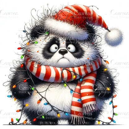 Cute Panda, Watercolor, Jpgs, Bundle, Junk Journal, Christmas, Christmas Clipart, Digital Download