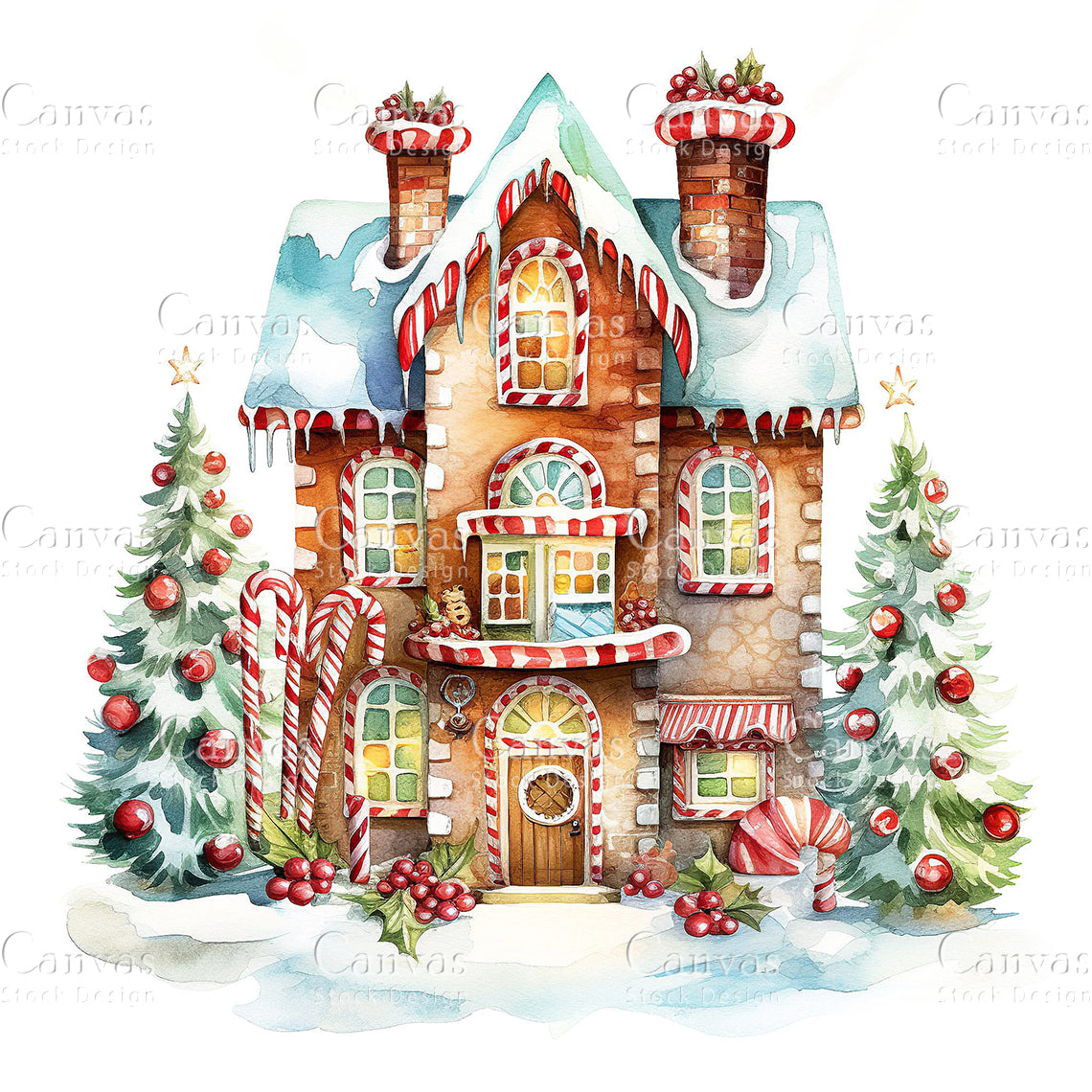 Gingerbread House, Watercolor, Jpgs, Bundle, Junk Journal, Christmas, Christmas Clipart, Digital Download