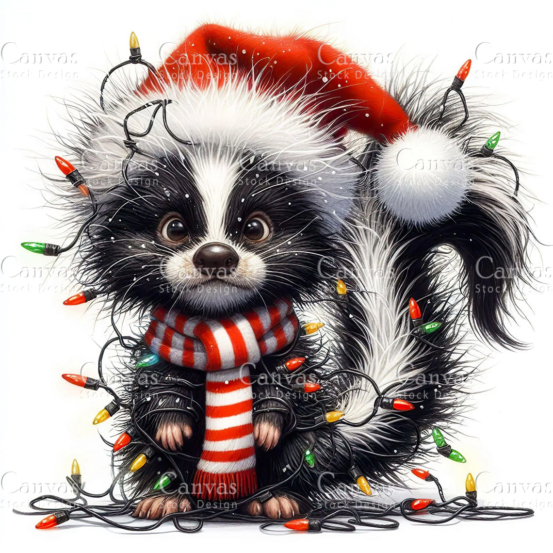 Christmas Quirky Skunk, Watercolor, Jpgs, Bundle, Junk Journal, Christmas, Christmas Clipart, Digital Download