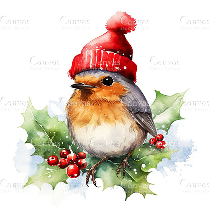 Christmas Robin, Watercolor, Jpgs, Bundle, Junk Journal, Christmas, Christmas Clipart, Digital Download